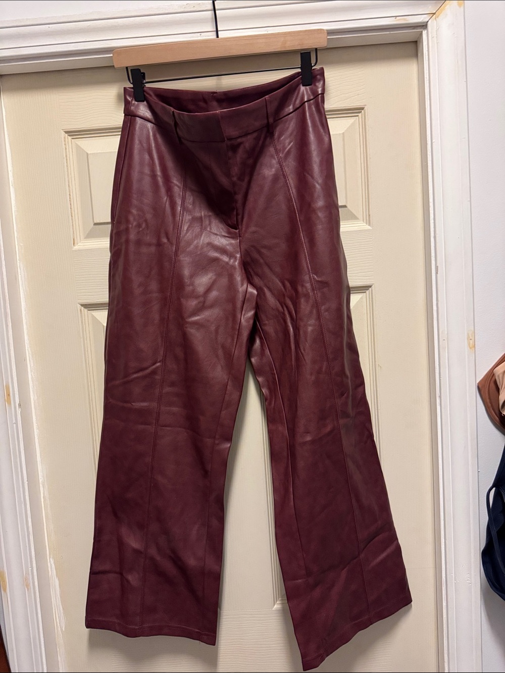 Avec Les Filles Wine Faux Leather Wide-Leg Pants